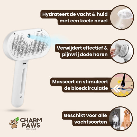 CharmPaws® Steami Pro - Professionele Vachtverzorgings Borstel voor Huisdiere
